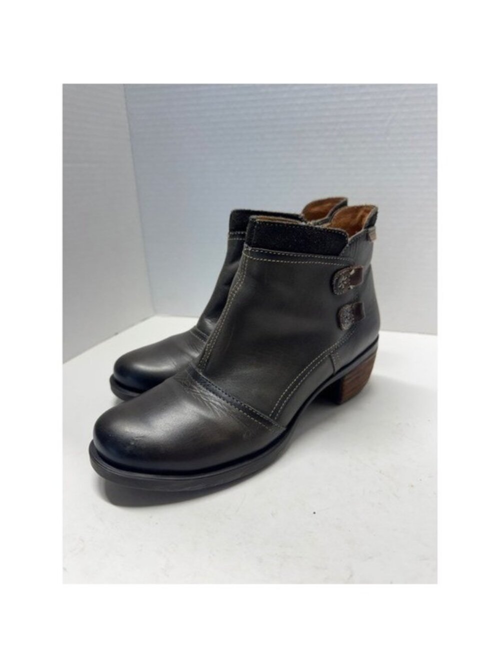 Pikolinos Womens Dark Grey Leather Ankle Boots Stacked Heel Side Zip Size 38 7.5